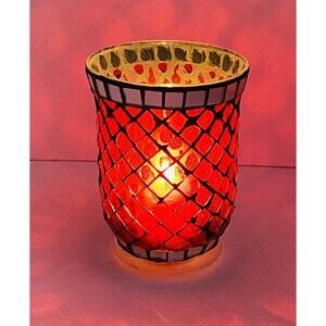 Vintage Sexy Glass Mosaic Candle Holder 6” Tall